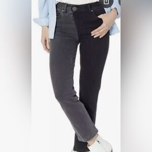 Paige Two-Tone Black and Gray Hoxton Straight Ankle Jeans